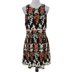 Tahari Dress Womens 10 Black Floral Embroidered Halter with Overlay Lined
